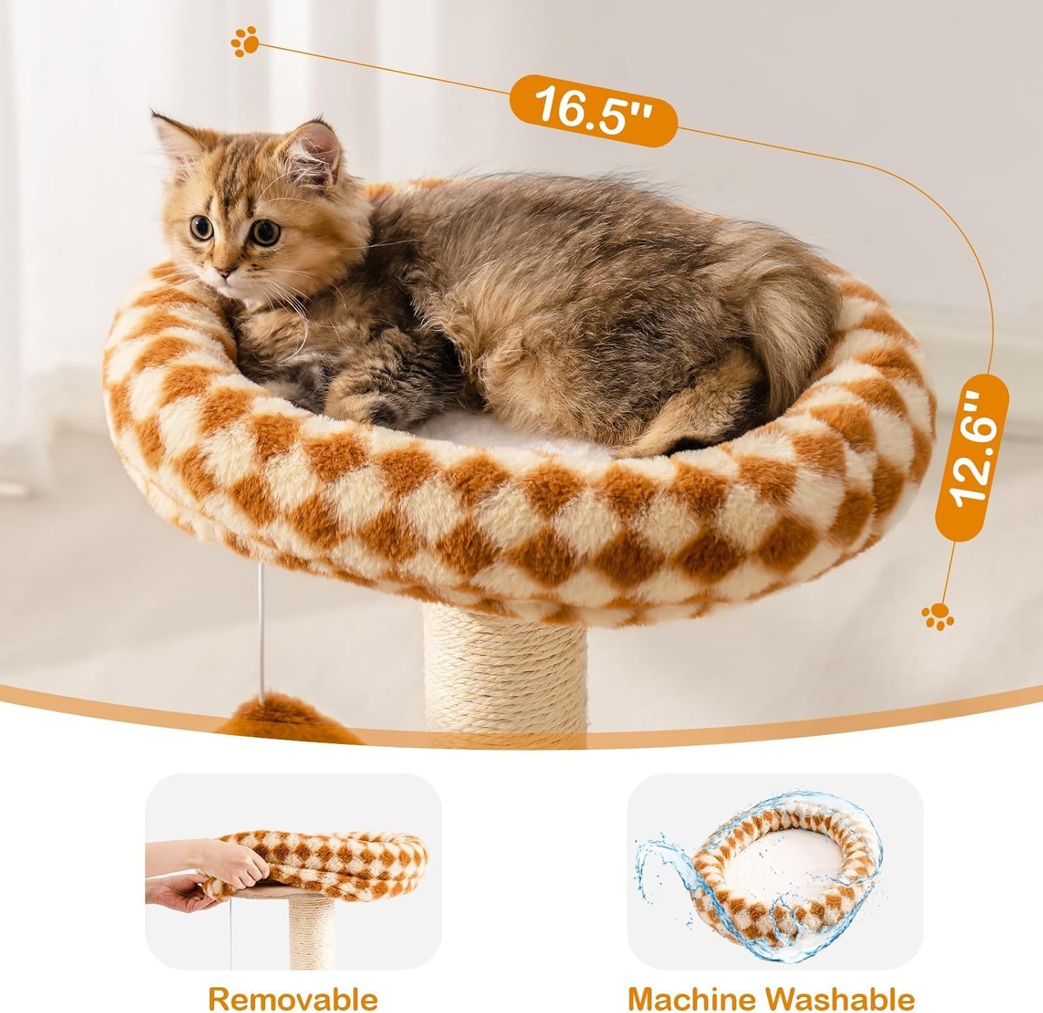 KFX-5094205 Multi-Functional Cat Scratching Post with Cozy Bed, Sisal Scratcher, and Interactive Ball Track for Indoor Cats