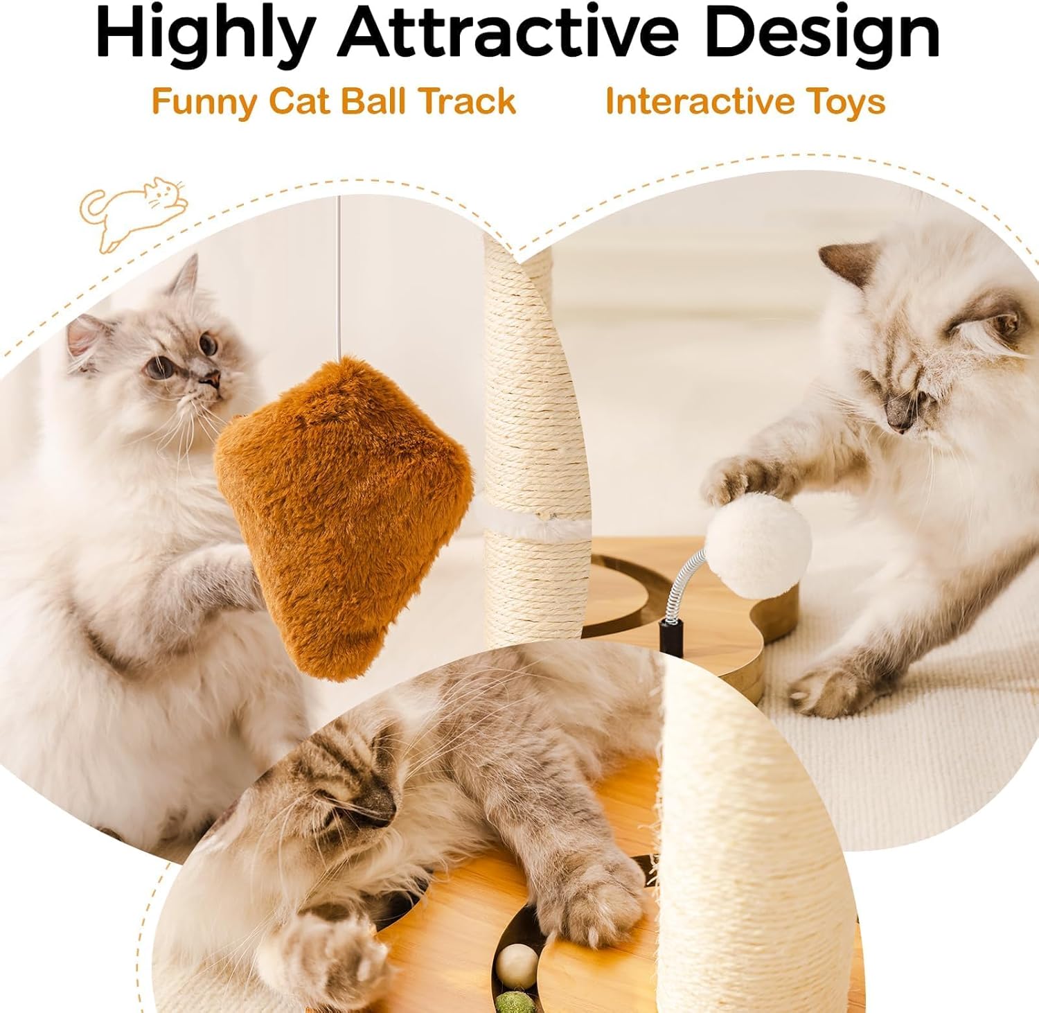 KFX-5094205 Multi-Functional Cat Scratching Post with Cozy Bed, Sisal Scratcher, and Interactive Ball Track for Indoor Cats