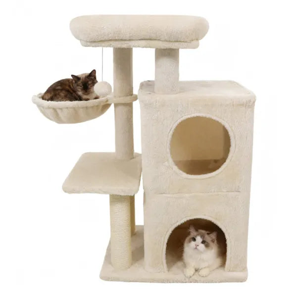 KFX-5095229 Multi-Level Beige Cat Tree with Condo, Sisal Scratching Posts, and Anti-Toppling Device