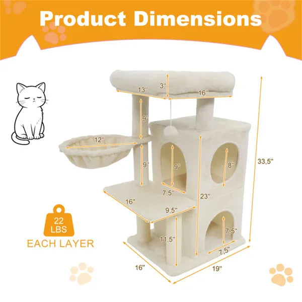 KFX-5095229 Multi-Level Beige Cat Tree with Condo, Sisal Scratching Posts, and Anti-Toppling Device