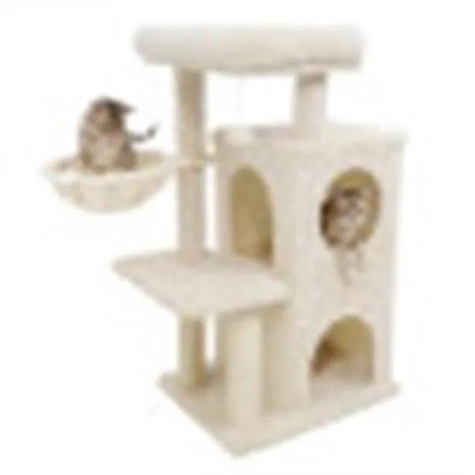 KFX-5095229 Multi-Level Beige Cat Tree with Condo, Sisal Scratching Posts, and Anti-Toppling Device