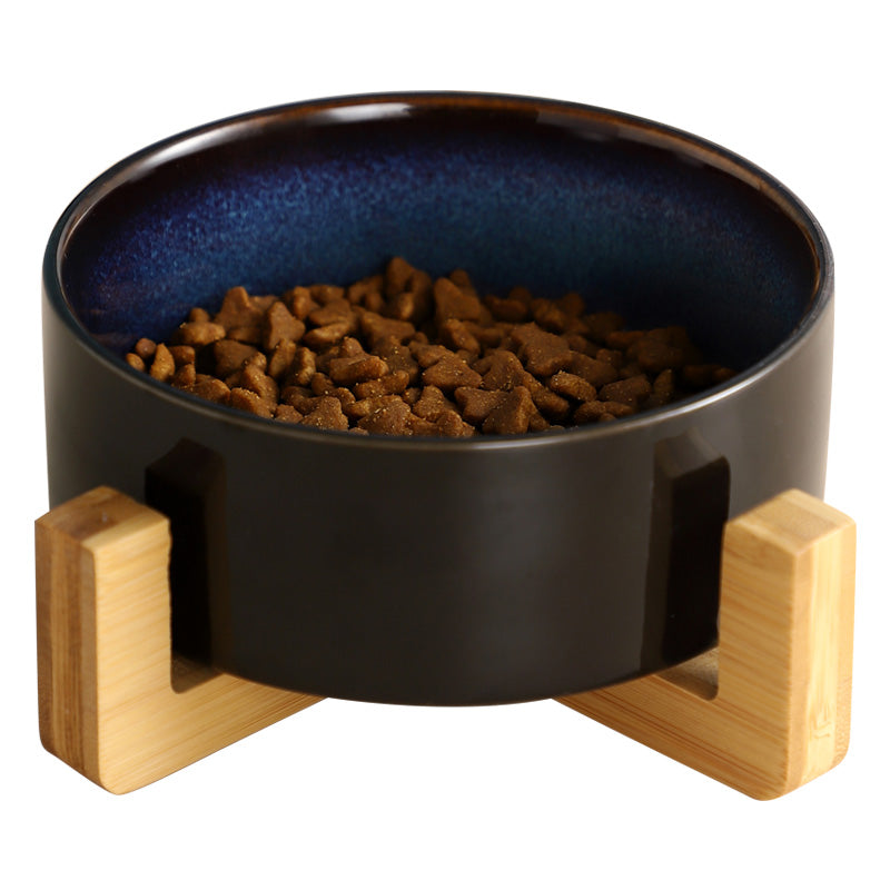 KFX-5095741 Starry Sky Ceramic Cat and Dog Bowl Set with Wooden Frame, Adjustable Capacity 400ml & 800ml