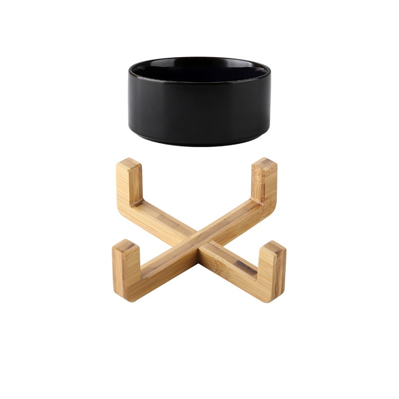 KFX-5095741 Starry Sky Ceramic Cat and Dog Bowl Set with Wooden Frame, Adjustable Capacity 400ml & 800ml