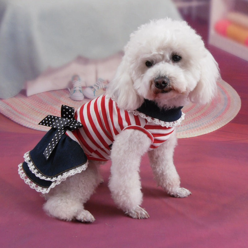 KFX-5096125 Striped Denim Skirt for Pets - Red and White, Princess Style, Multiple Sizes Available
