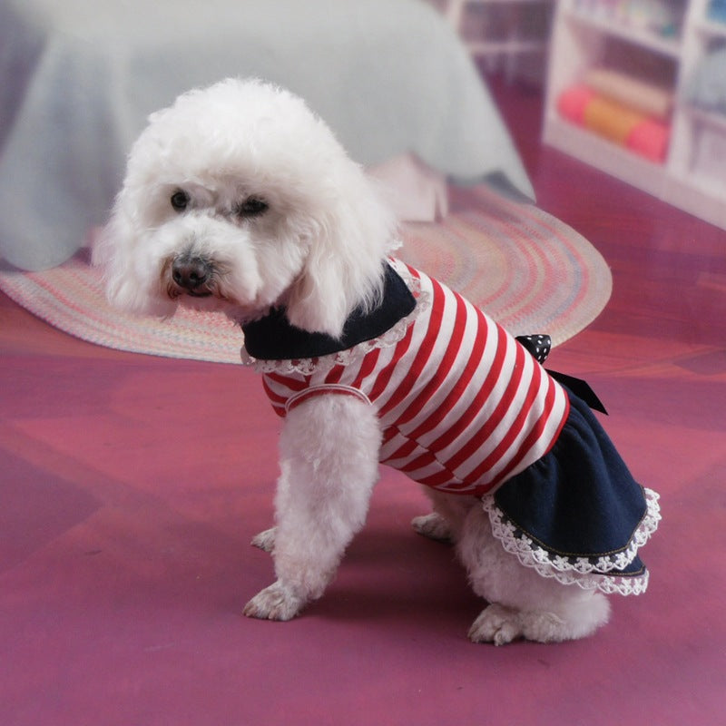 KFX-5096125 Striped Denim Skirt for Pets - Red and White, Princess Style, Multiple Sizes Available