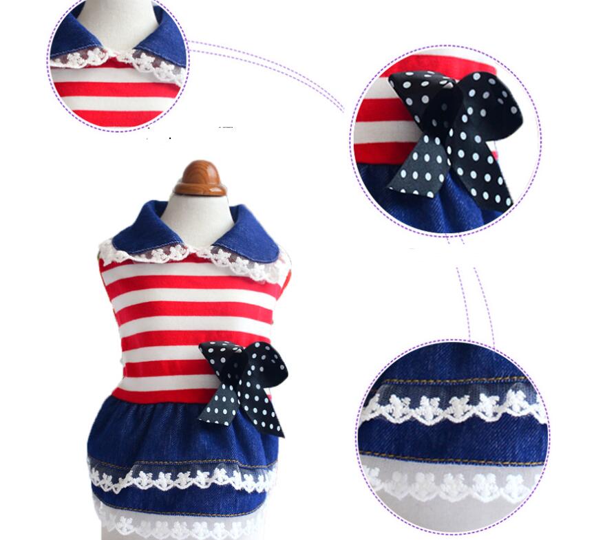 KFX-5096125 Striped Denim Skirt for Pets - Red and White, Princess Style, Multiple Sizes Available