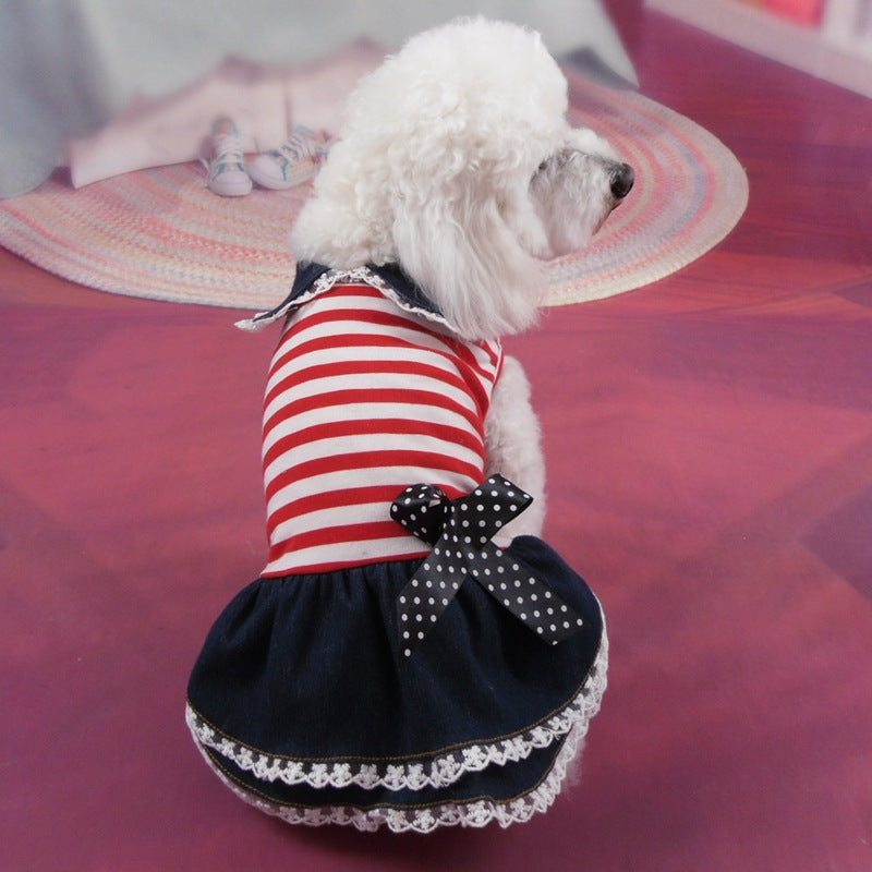 KFX-5096125 Striped Denim Skirt for Pets - Red and White, Princess Style, Multiple Sizes Available