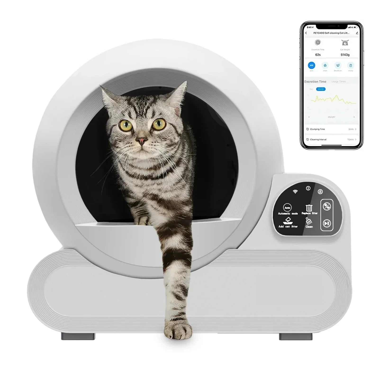 KFX-509715 WiFi-Enabled Automatic Cat Litter Box with Easy Clean Functionality, 70L Capacity, Odor Control