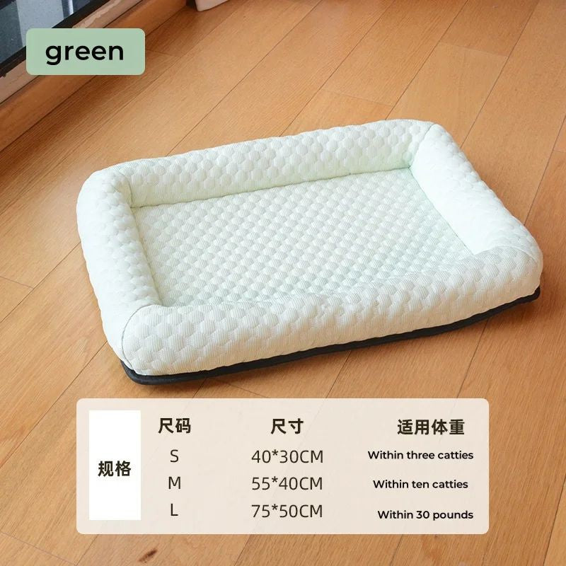 KFX-5099581 Cooling Cat Bed Cushion for Dogs and Puppies - Breathable Square Sleep Mat in Green