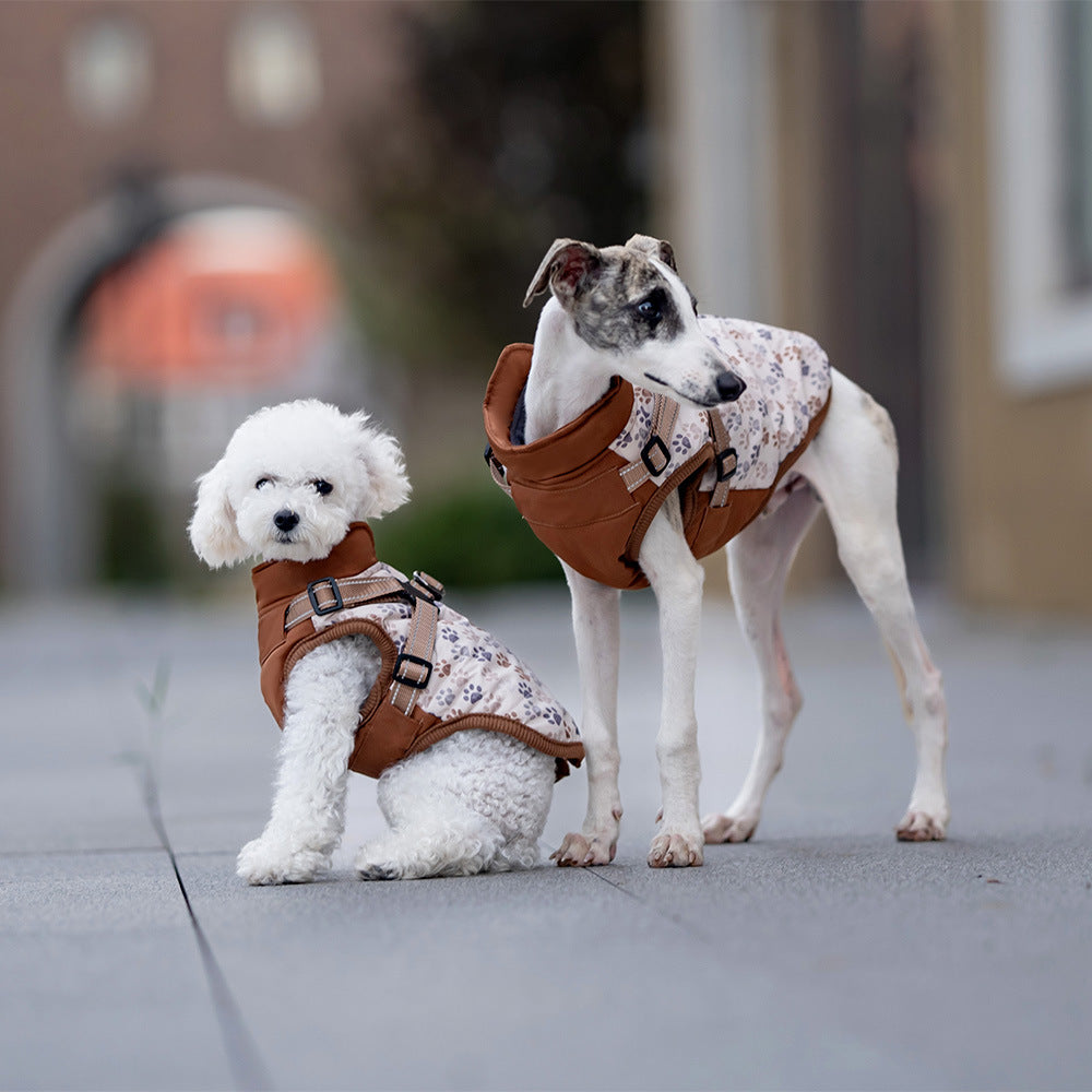 KFX-5100093 Warm Cotton-Padded Dog Clothes for Winter - Dark Blue & Amber, Sizes S to 2XL