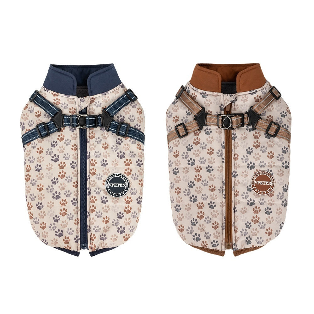 KFX-5100093 Warm Cotton-Padded Dog Clothes for Winter - Dark Blue & Amber, Sizes S to 2XL