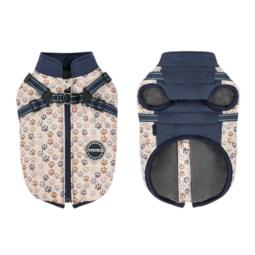 KFX-5100093 Warm Cotton-Padded Dog Clothes for Winter - Dark Blue & Amber, Sizes S to 2XL