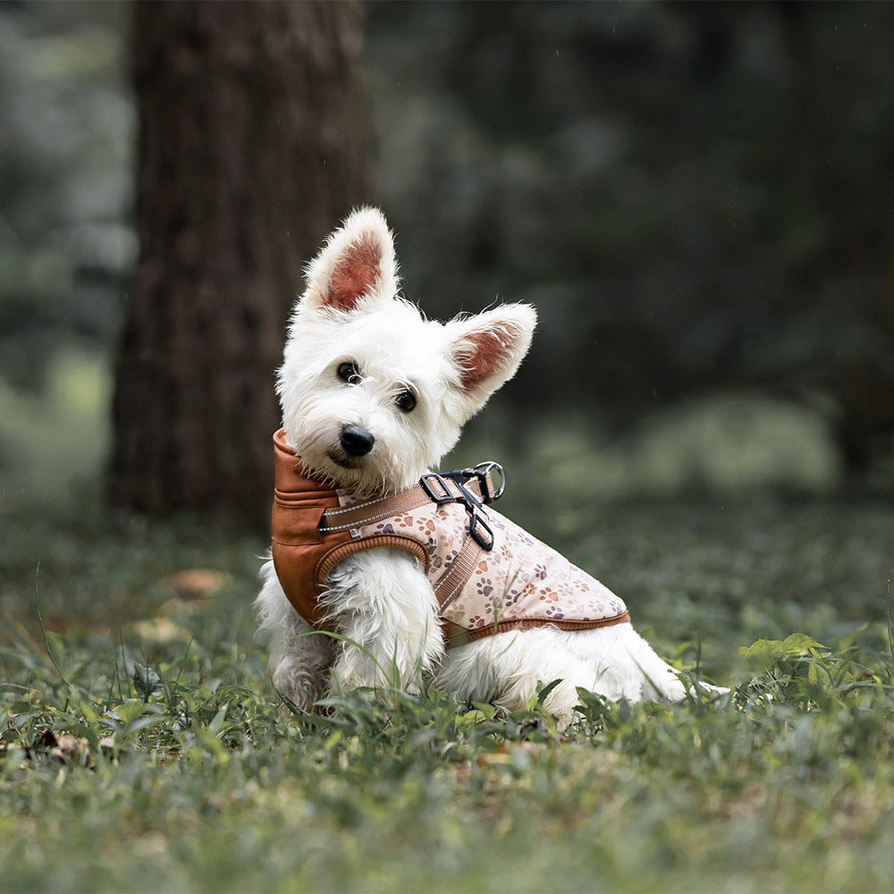 KFX-5100093 Warm Cotton-Padded Dog Clothes for Winter - Dark Blue & Amber, Sizes S to 2XL