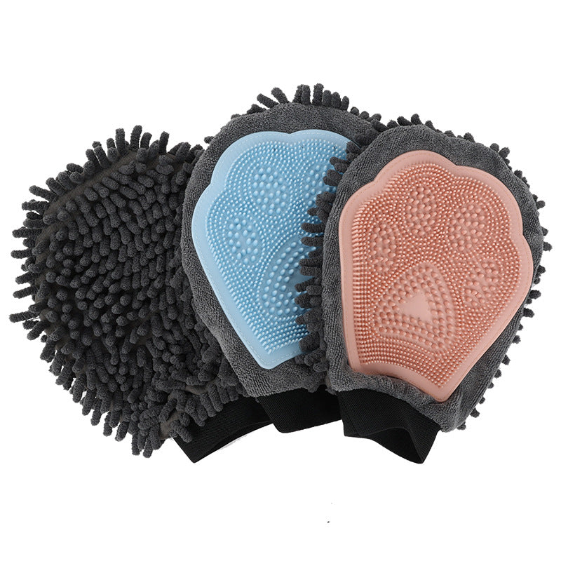 KFX-5104573 2-in-1 Pet Grooming Glove with Silicone Brush for Bathing and Massaging Pets