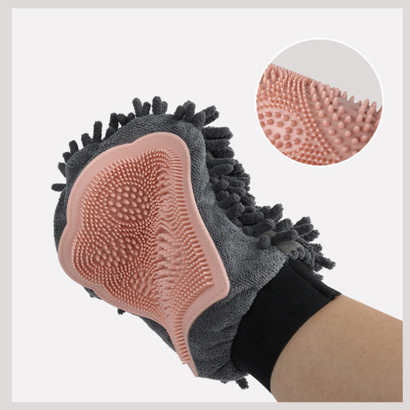 KFX-5104573 2-in-1 Pet Grooming Glove with Silicone Brush for Bathing and Massaging Pets