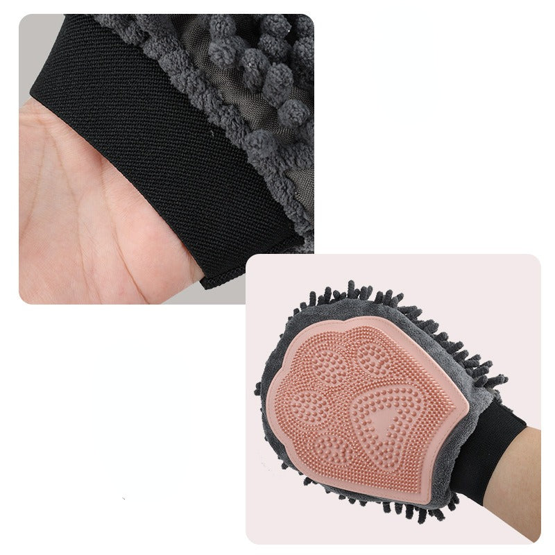 KFX-5104573 2-in-1 Pet Grooming Glove with Silicone Brush for Bathing and Massaging Pets