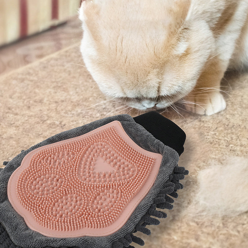 KFX-5104573 2-in-1 Pet Grooming Glove with Silicone Brush for Bathing and Massaging Pets