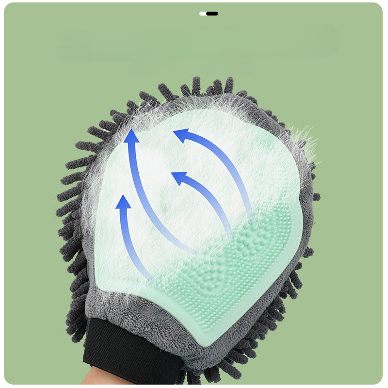 KFX-5104573 2-in-1 Pet Grooming Glove with Silicone Brush for Bathing and Massaging Pets