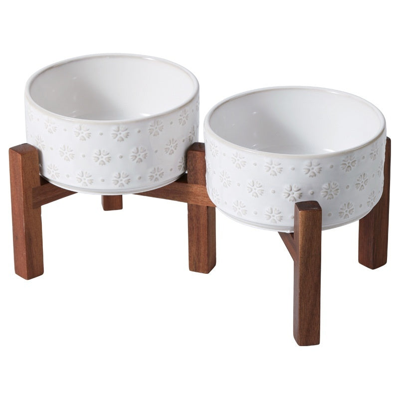 KFX-5105085 Ceramic Elevated Anti-Spill Cat and Dog Bowl with Dual-Bowl Design - Various Sizes Available
