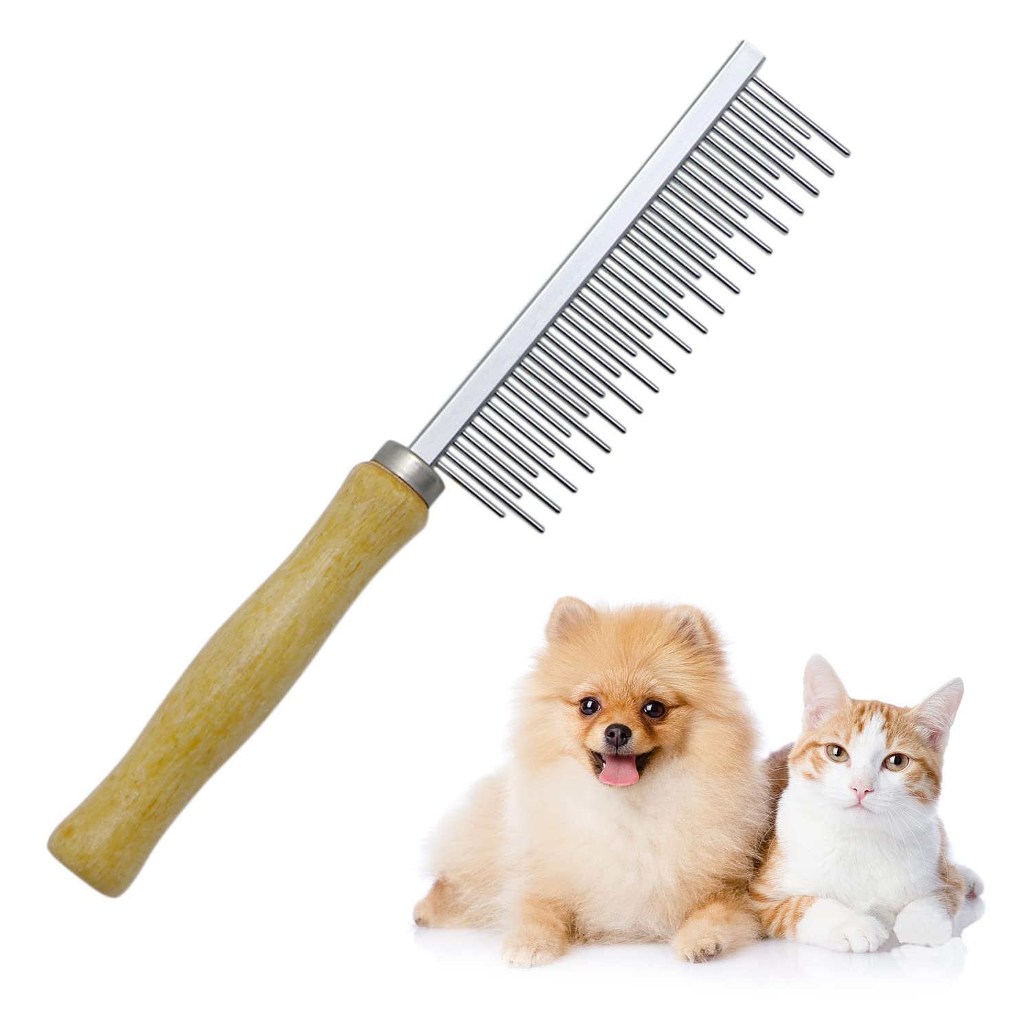 KFX-5108541 Wooden Handle Grooming Comb for Dogs and Cats - Gentle Pet Hair Brush with Round Combing Needles