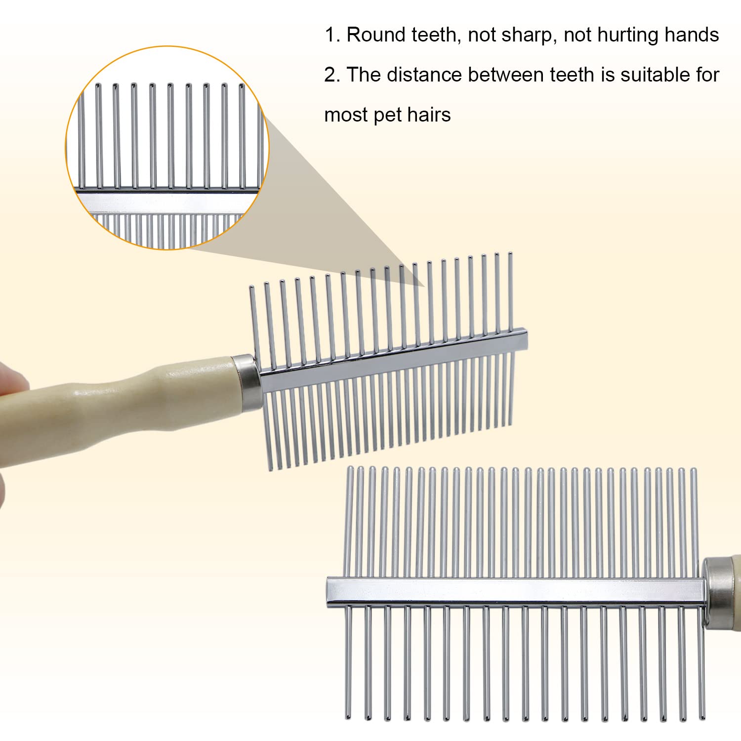 KFX-5108541 Wooden Handle Grooming Comb for Dogs and Cats - Gentle Pet Hair Brush with Round Combing Needles