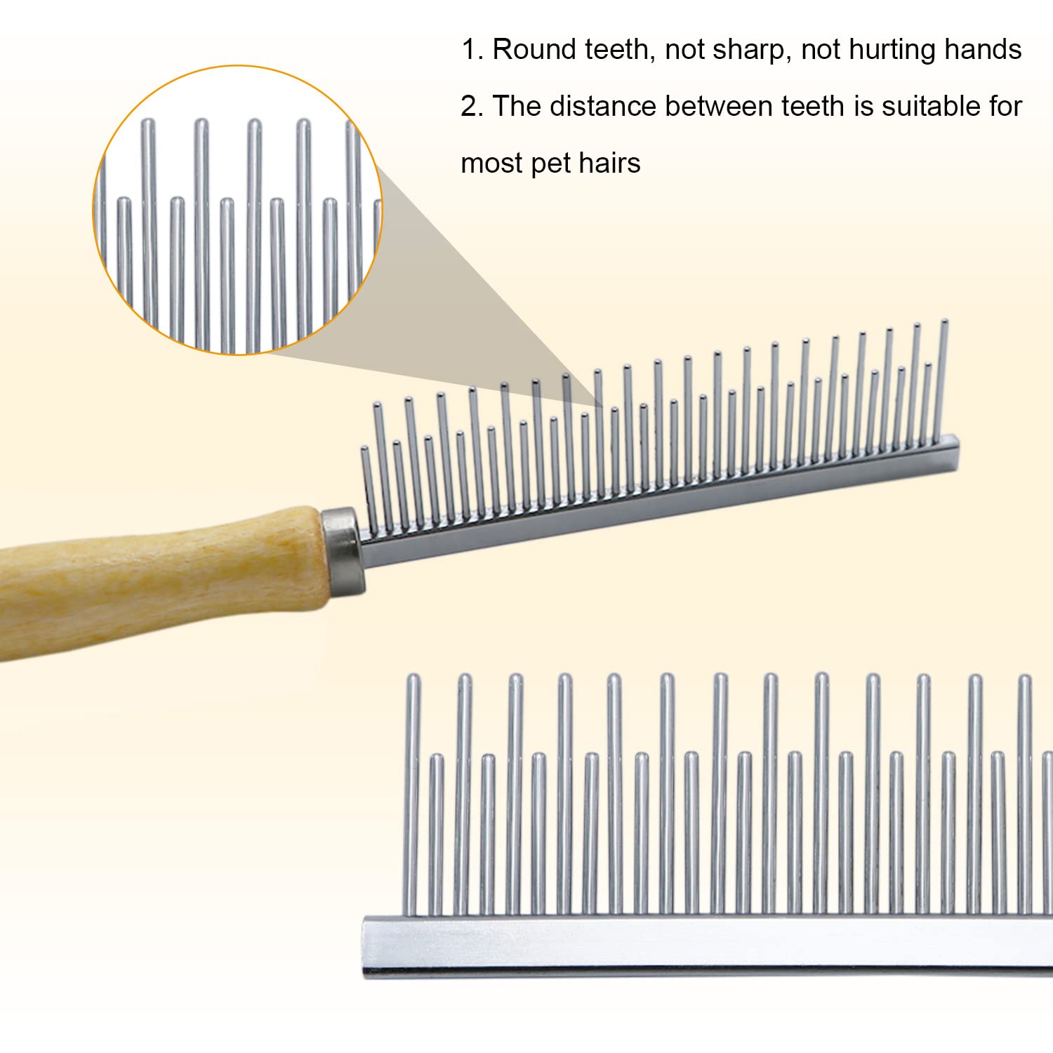 KFX-5108541 Wooden Handle Grooming Comb for Dogs and Cats - Gentle Pet Hair Brush with Round Combing Needles