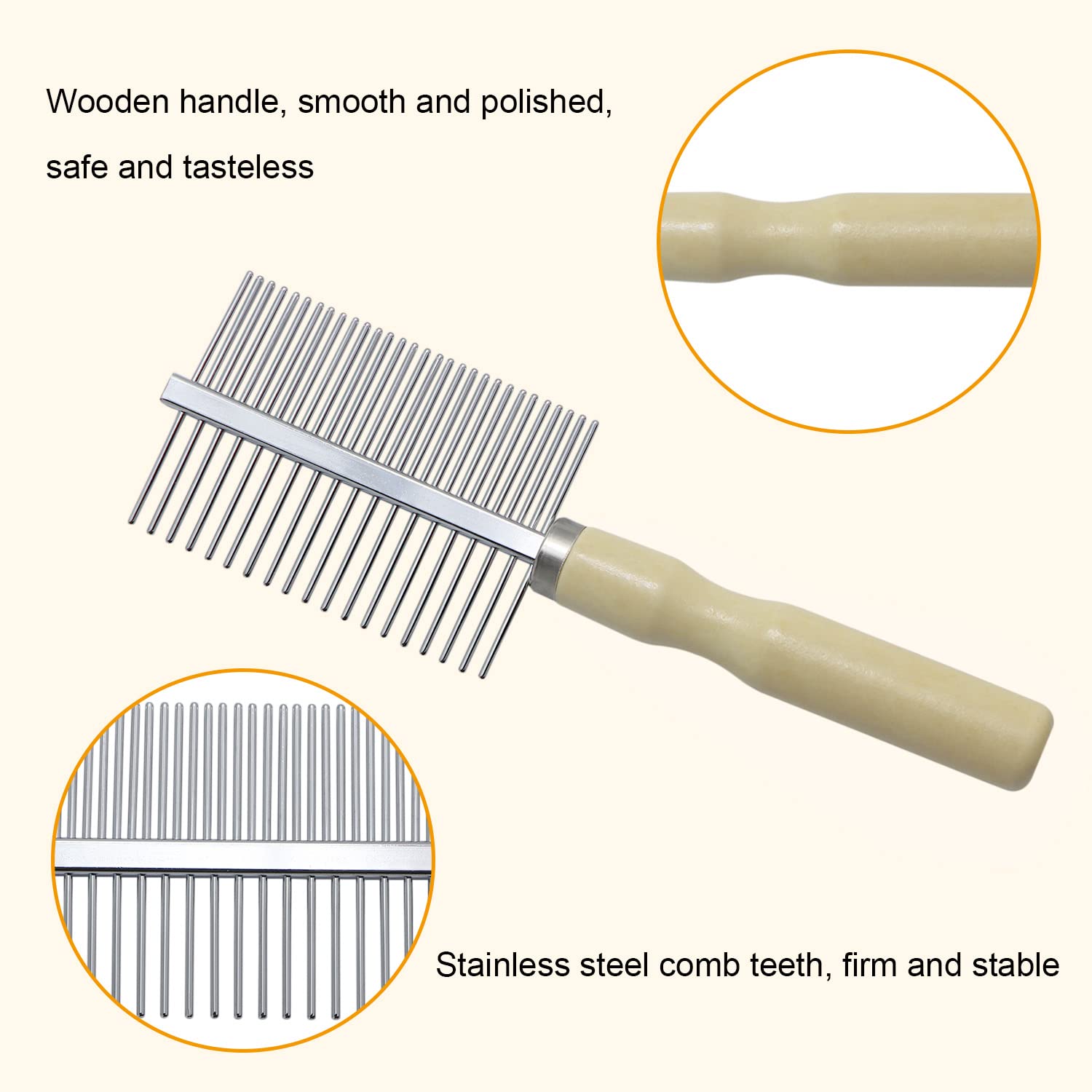 KFX-5108541 Wooden Handle Grooming Comb for Dogs and Cats - Gentle Pet Hair Brush with Round Combing Needles
