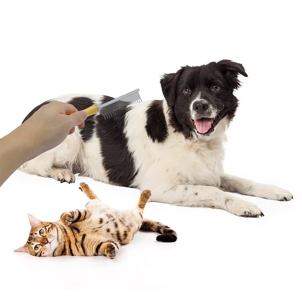 KFX-5108541 Wooden Handle Grooming Comb for Dogs and Cats - Gentle Pet Hair Brush with Round Combing Needles
