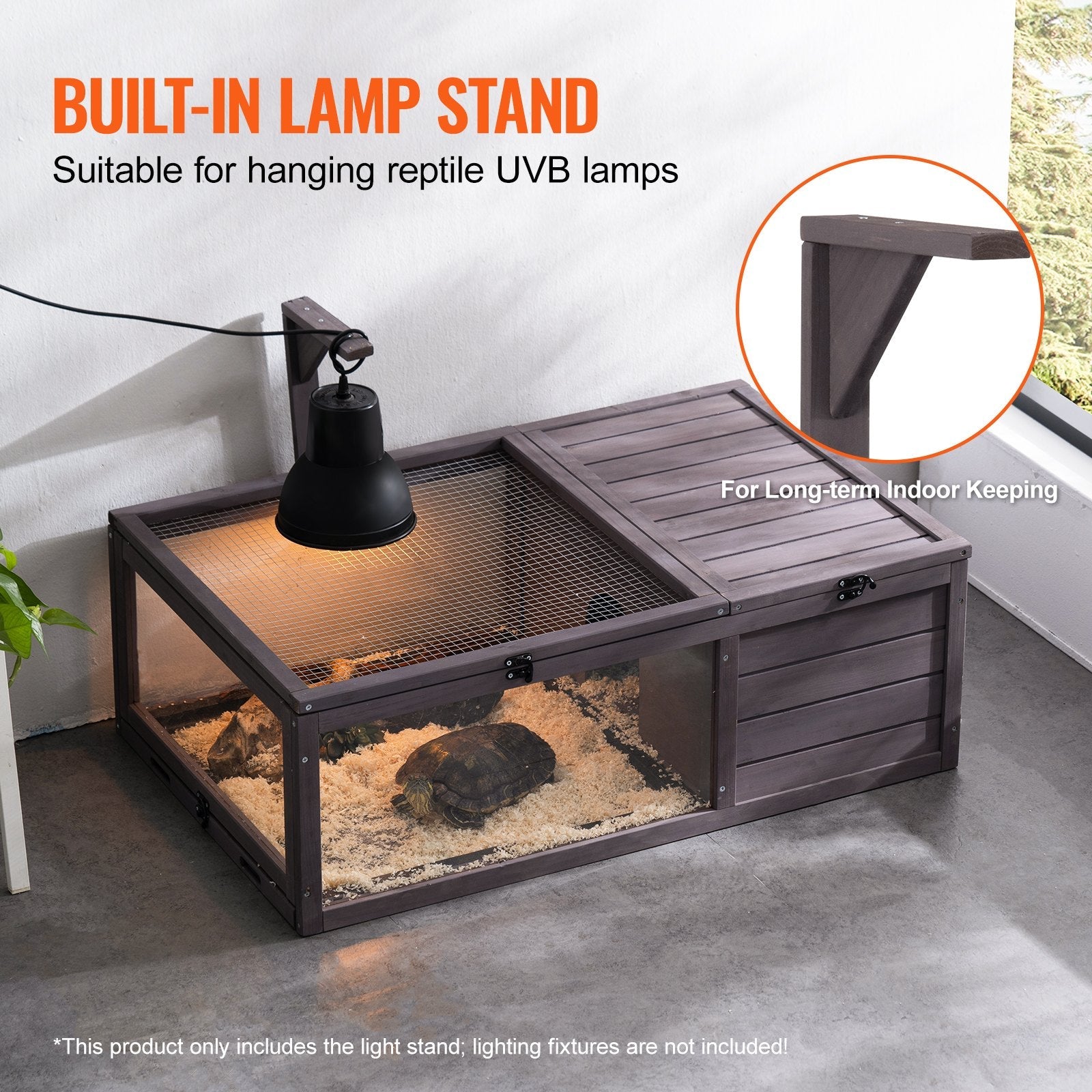 KFX-5110717 Spacious Wooden Tortoise House for Indoor & Outdoor Use - 2 Rooms, 38x24x13in