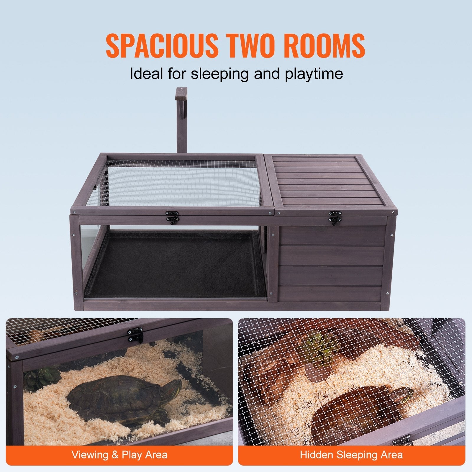 KFX-5110717 Spacious Wooden Tortoise House for Indoor & Outdoor Use - 2 Rooms, 38x24x13in