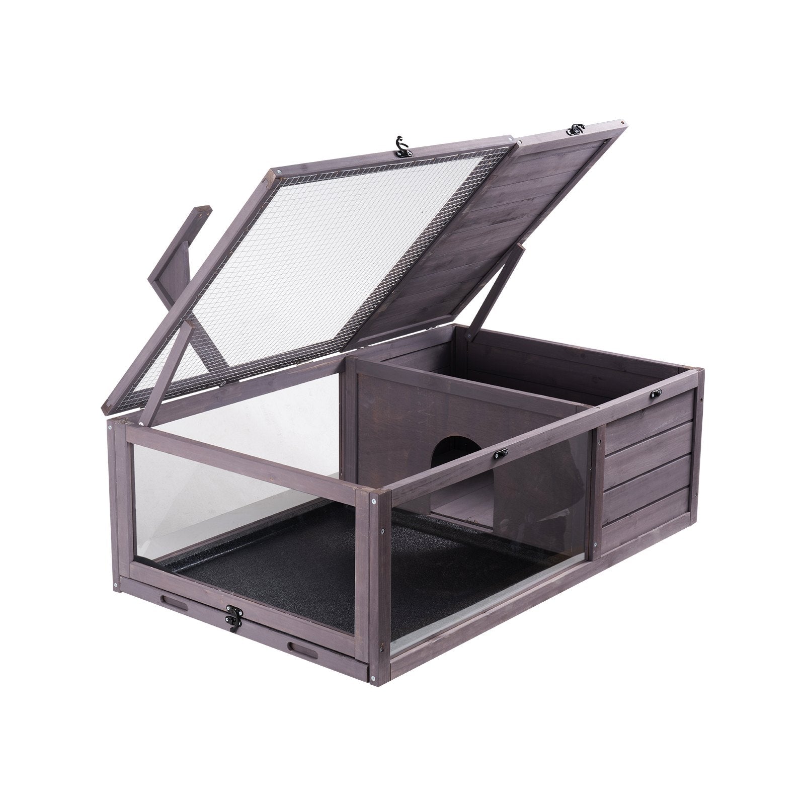 KFX-5110717 Spacious Wooden Tortoise House for Indoor & Outdoor Use - 2 Rooms, 38x24x13in
