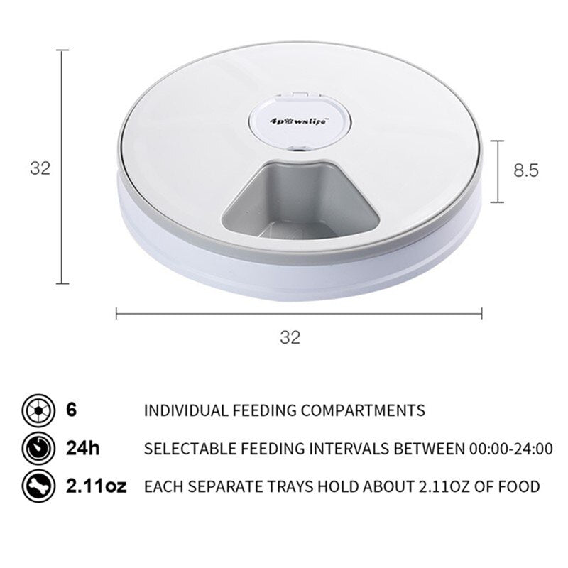 KFX-5110845 Automatic 6-Grid Pet Feeder with Music Reminder for Dogs and Cats