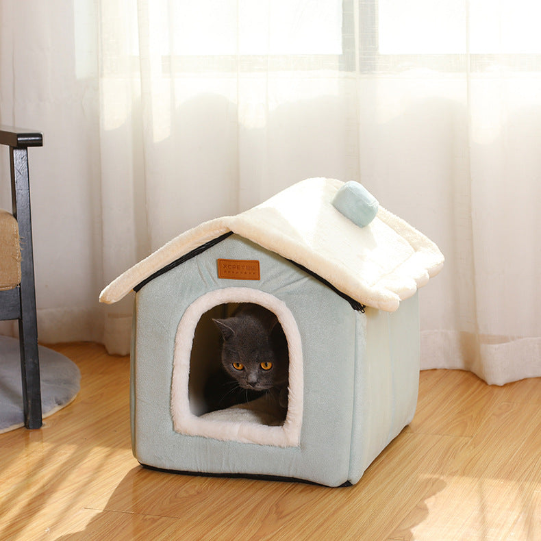 KFX-5111101 Creative Removable and Washable Cat Nest in Light Green with Gray Stars and Pink Dots - S, M, L Sizes Available