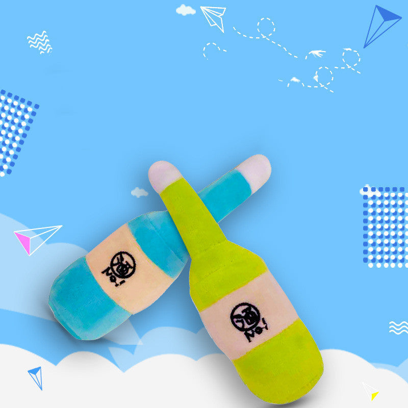 KFX-5117629 Plush Dog Toy - Blue & Green Wine Bottle 16cm