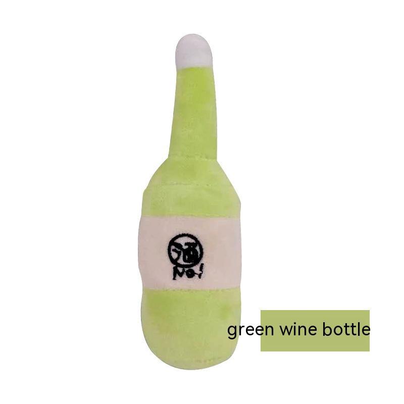 KFX-5117629 Plush Dog Toy - Blue & Green Wine Bottle 16cm