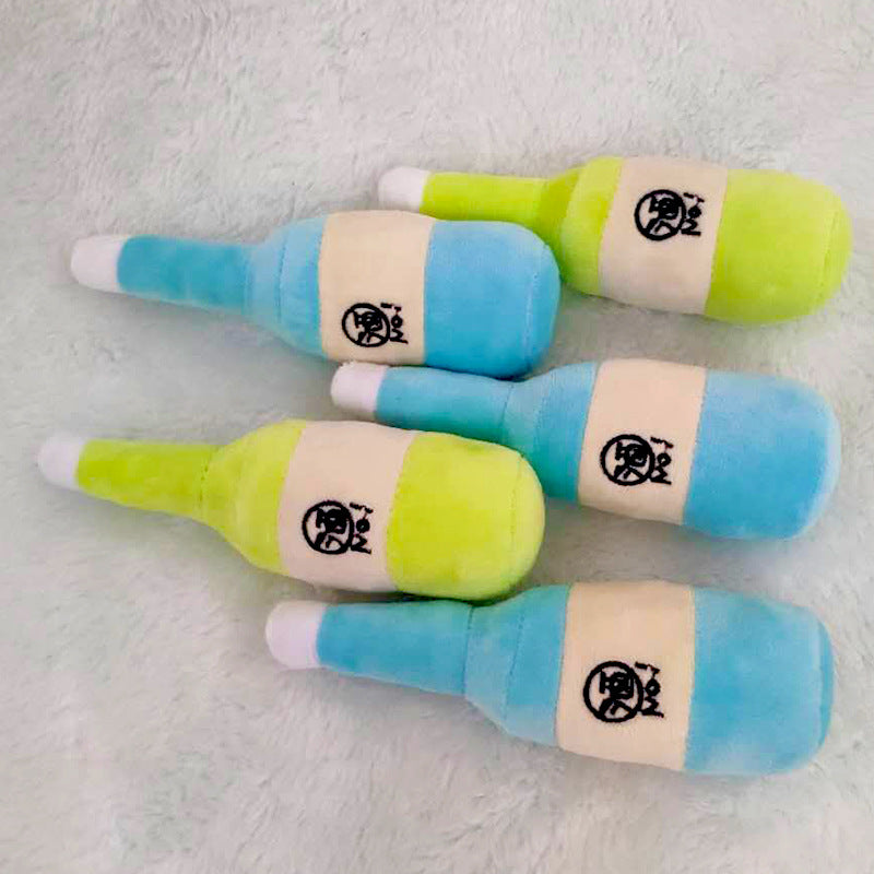 KFX-5117629 Plush Dog Toy - Blue & Green Wine Bottle 16cm
