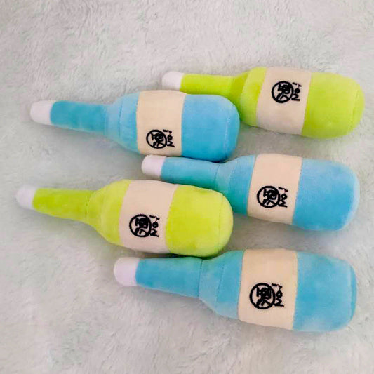 KFX-5117629 Plush Dog Toy - Blue & Green Wine Bottle 16cm