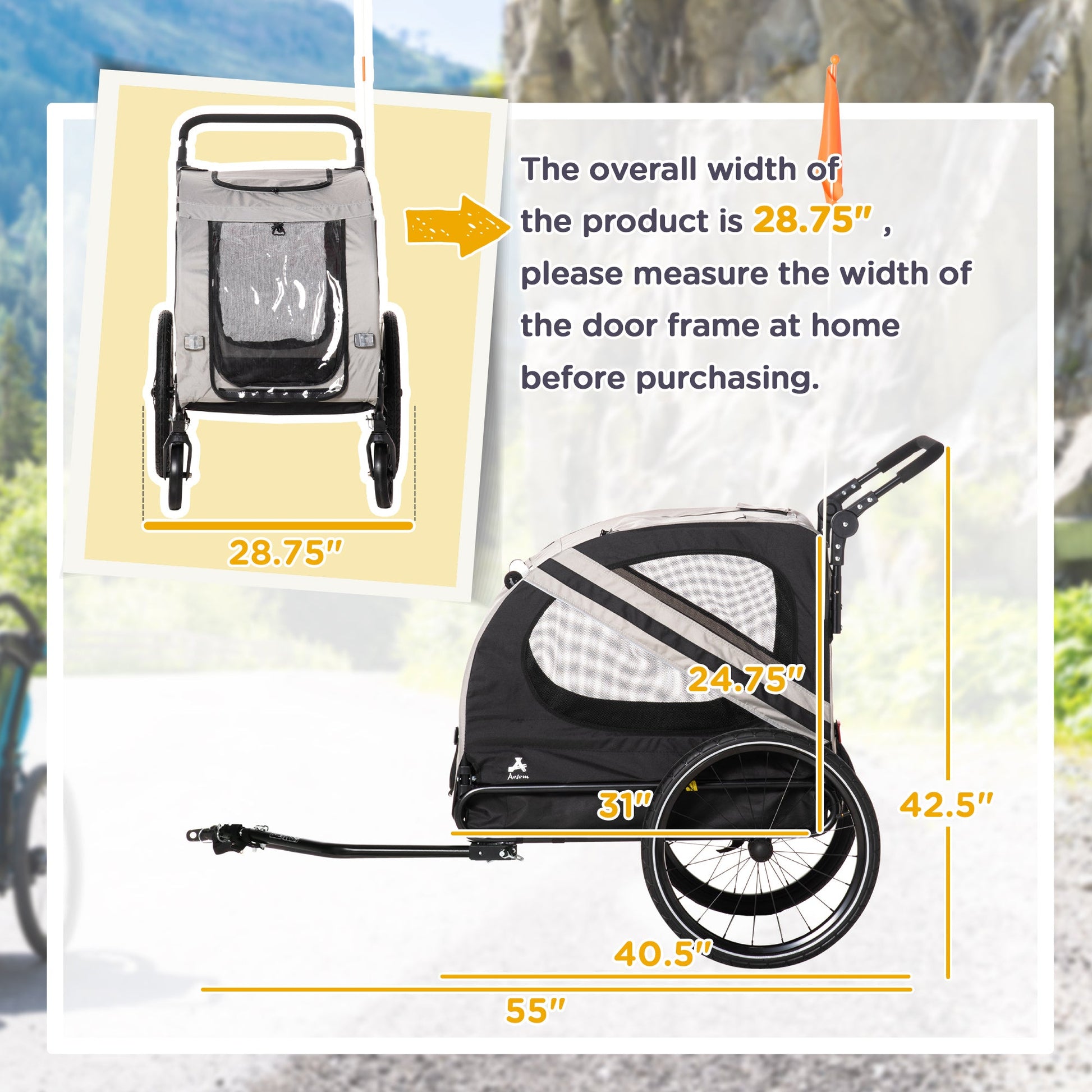 KFX-5118269 2-in-1 Pet Bike Trailer and Stroller for Small Dogs, Weather-Resistant with Safety Features
