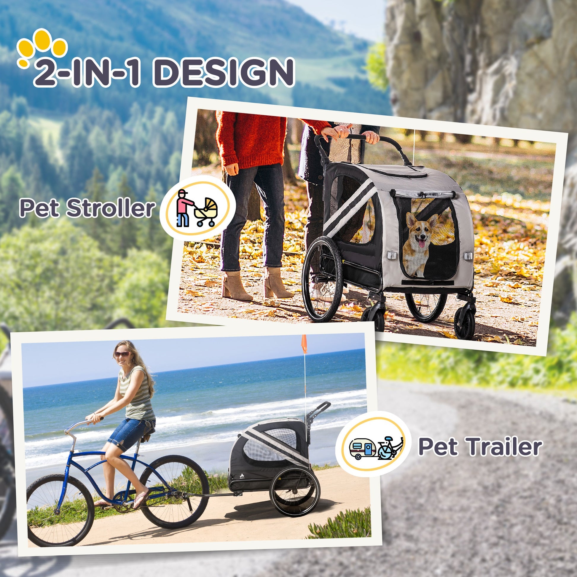 KFX-5118269 2-in-1 Pet Bike Trailer and Stroller for Small Dogs, Weather-Resistant with Safety Features