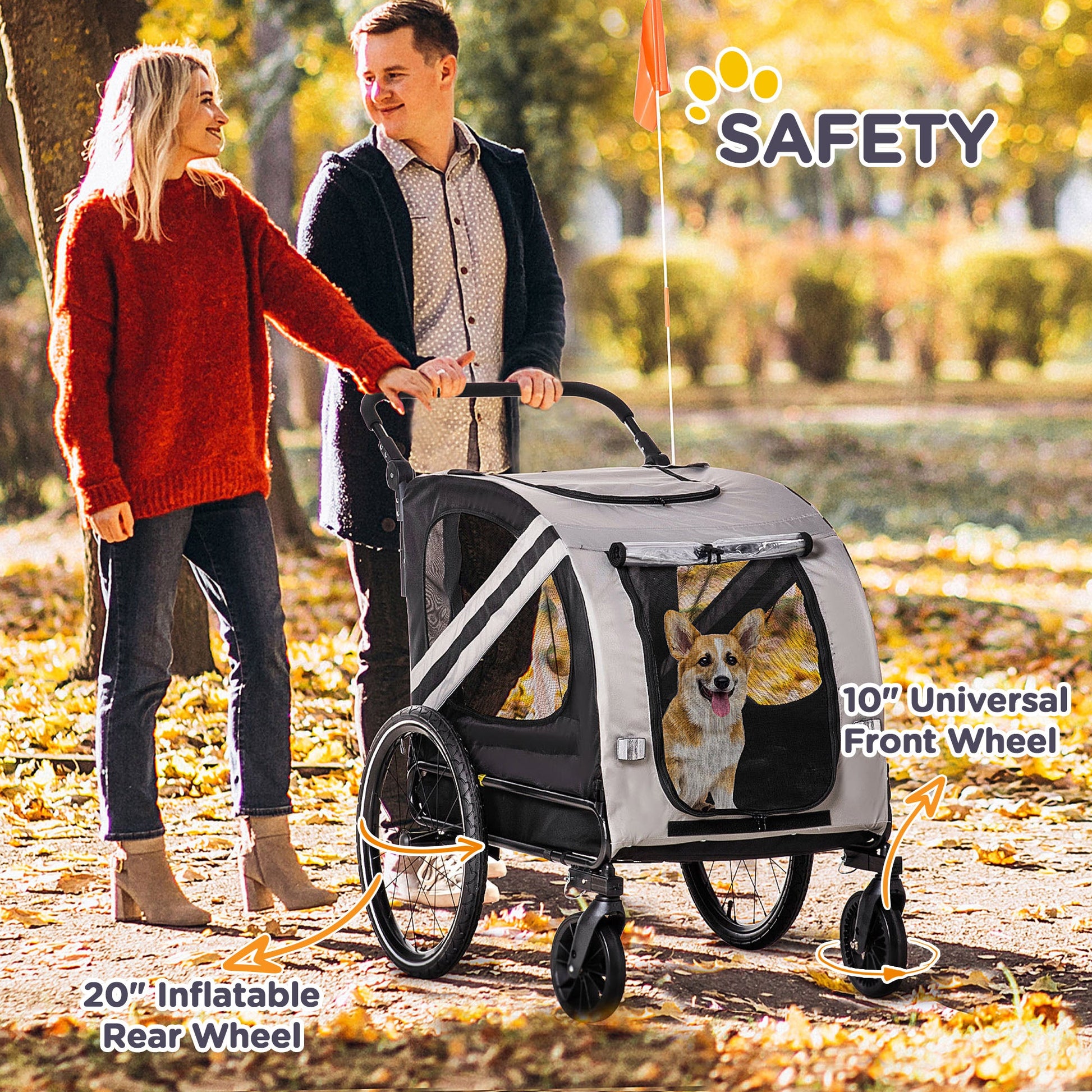 KFX-5118269 2-in-1 Pet Bike Trailer and Stroller for Small Dogs, Weather-Resistant with Safety Features