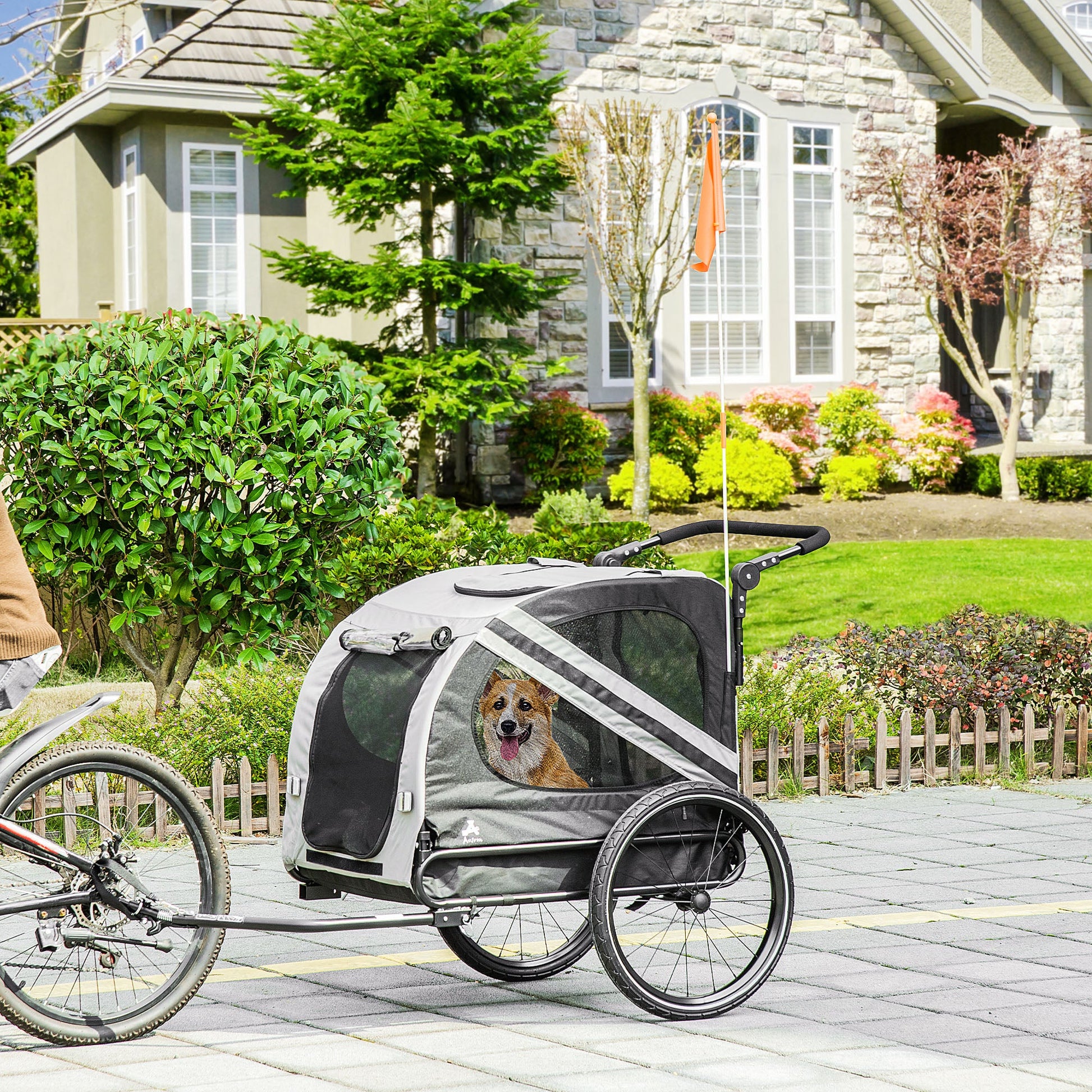 KFX-5118269 2-in-1 Pet Bike Trailer and Stroller for Small Dogs, Weather-Resistant with Safety Features