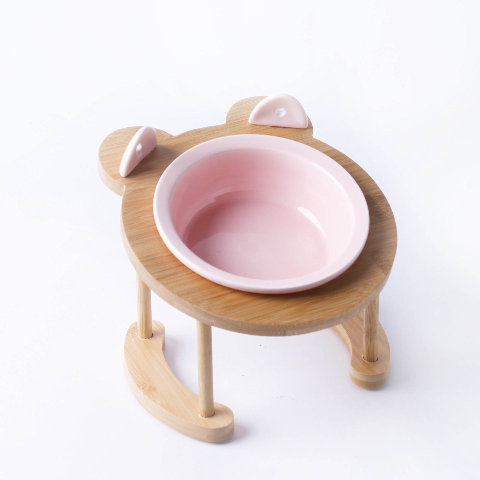 KFX-5118781 Tilted Ceramic Cat and Dog Bowl with Bamboo Stand - Heat-Resistant, Non-Slip Design