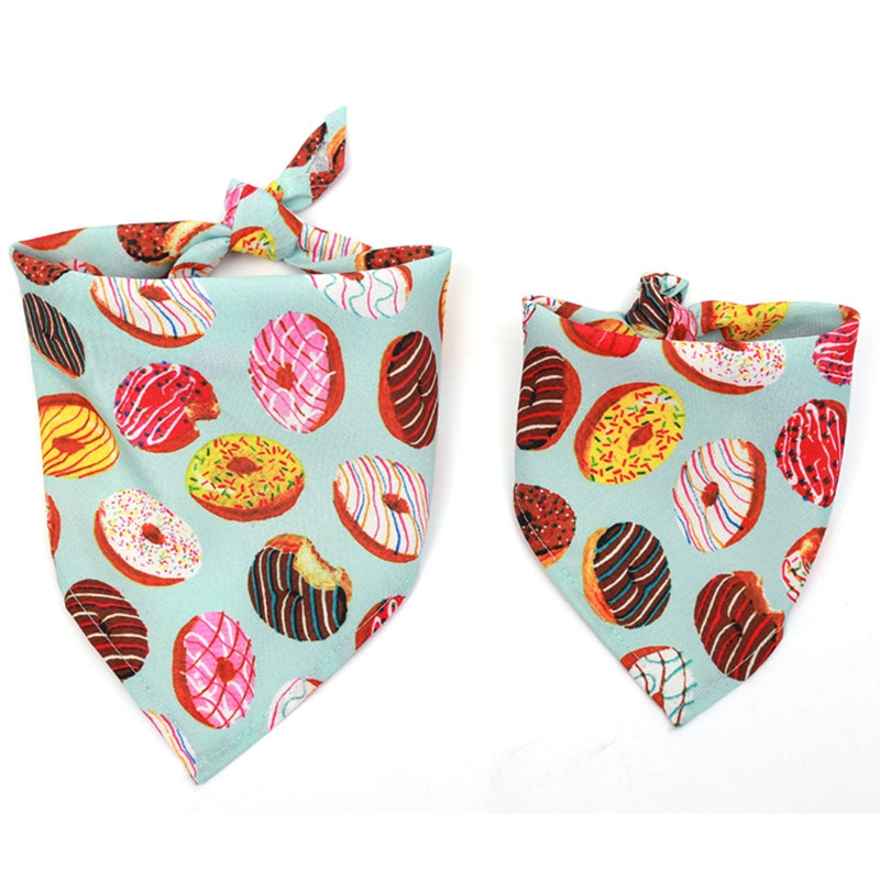 KFX-5120189 Summer Donut Triangle Scarf for Pets - Soft Cotton Fabric, Machine Washable, Ideal for Daily Wear and Outdoor Activities