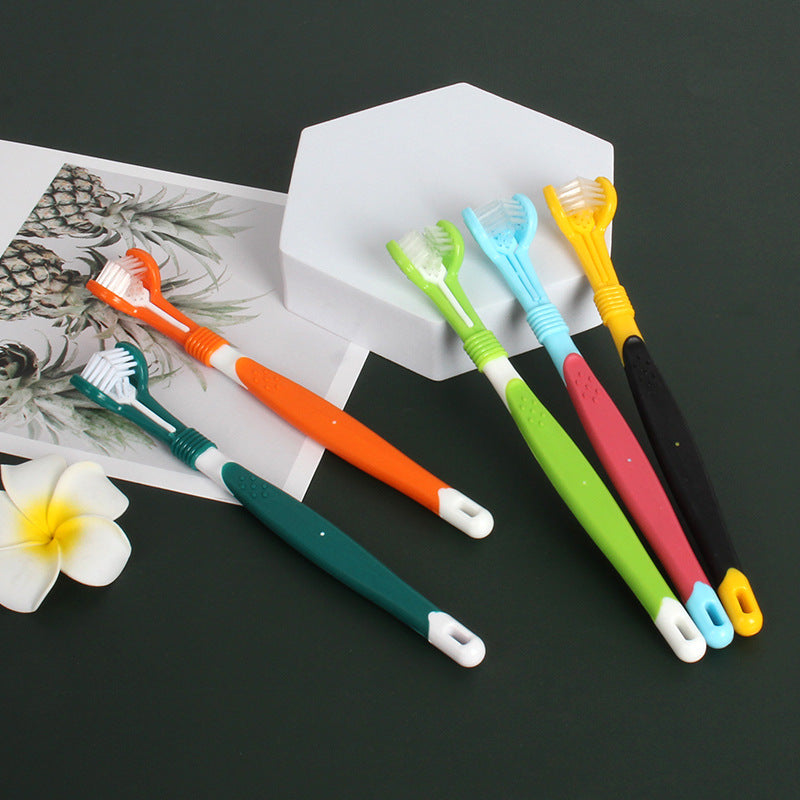 KFX-5120445 Three-Headed Pet Toothbrush for Effective Oral Cleaning - Grass Green, Dark Green, Yellow-Black, Blue-Red, Orange