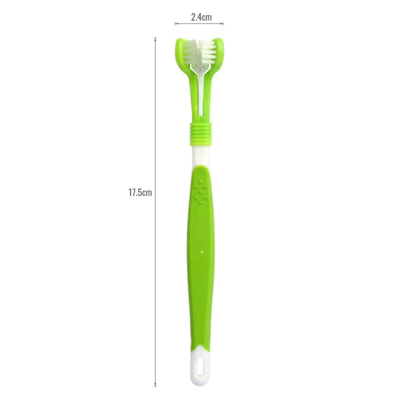 KFX-5120445 Three-Headed Pet Toothbrush for Effective Oral Cleaning - Grass Green, Dark Green, Yellow-Black, Blue-Red, Orange