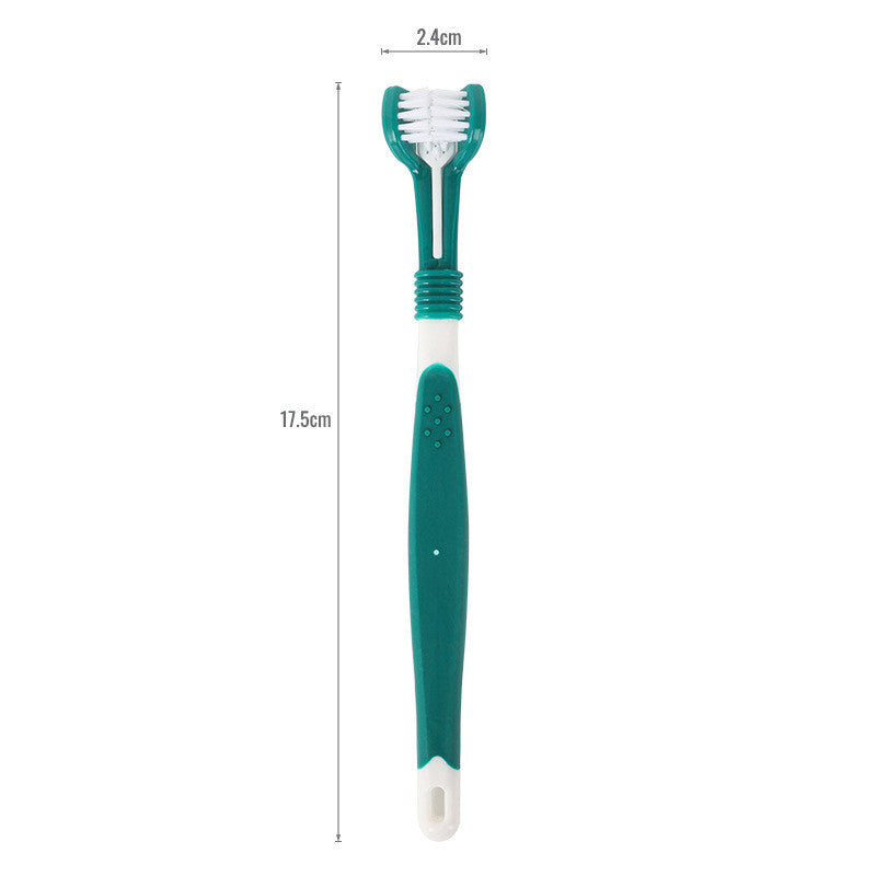 KFX-5120445 Three-Headed Pet Toothbrush for Effective Oral Cleaning - Grass Green, Dark Green, Yellow-Black, Blue-Red, Orange