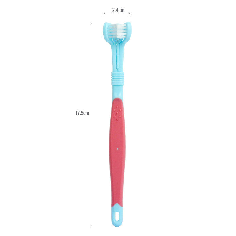 KFX-5120445 Three-Headed Pet Toothbrush for Effective Oral Cleaning - Grass Green, Dark Green, Yellow-Black, Blue-Red, Orange