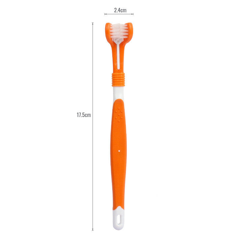 KFX-5120445 Three-Headed Pet Toothbrush for Effective Oral Cleaning - Grass Green, Dark Green, Yellow-Black, Blue-Red, Orange