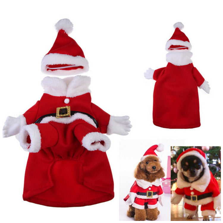 KFX-5120957 Three-Dimensional Christmas Suit for Pets with Hat - Festive Fleece and Velvet Outfit