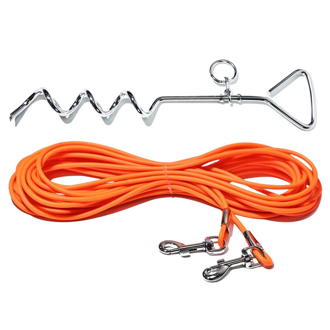 KFX-5122365 Ground Stake Fixed Dog Leash with 30 Feet of Freedom for Secure Outdoor Play